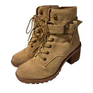 Zodiac Gemma lace up block heel Combat ankle buckle Moto Boots chunky lug sz 7